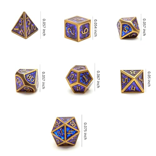 Metal dice Set D&D, 7-Piece Polyhedron DND D20 D12 D10 D8 D6 D4 Dungeons and Dragons Dice Set, Suitable for RPG Game DND dice Set (Bronze + Blue Powder) - color: Sxf-blue Copper