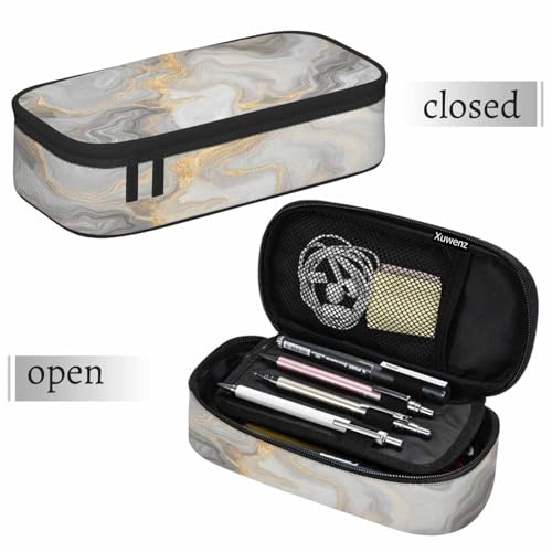 Marble Pencil Holder Bag White Fluid Texture Pencil Case College Office Organizer for Teens Adults - color: Marble 01