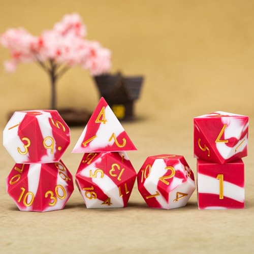 Sharp Edge Silicone Rubber Poly D&D Dice Set DND Polyhedral Dice 7pcs (D4, D6, D8, D10, D12, D20, D%) for Dungeons and Dragons, RPG, MTG for Ages 15 and Up - color: White and Red
