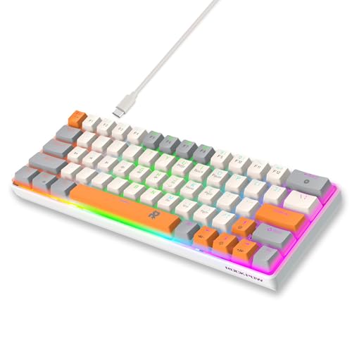 60% Mechanical Gaming Keyboard 60 Percent,LED Backlit Compact 63 Keys Mini Wired Keyboard for PC,Windows XP,Win 7/10,Vista,Me,Typist,Travel,(Grey-White-Orange, Blue Switches)