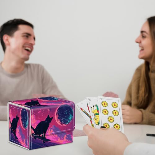for MTG Commander Deck Box,Card Deck Box for Trading Yugioh MTG,Fits 100 Double Sleeved Cards,PU Leather Strong Magnet Case for Magic Commander TCG CCG,Cat Pink Sky - color: Cat Pink Sky
