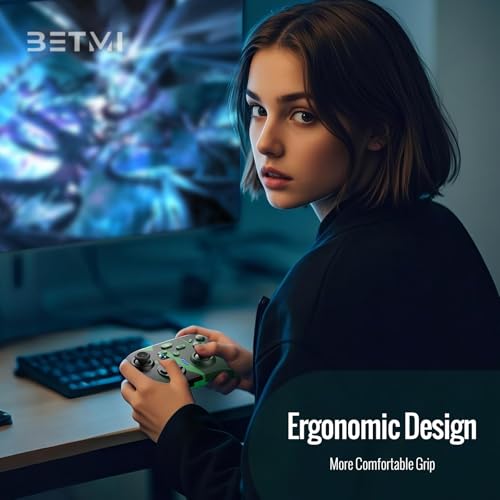 BETMI Wireless Controller Compatible with Xbox|PC (Green/Black) | with Macro Buttons, Turbo Function, Dual Vibration, 2.4GHz Dongle, Gamepad Compatible with Xbox One, Xbox Series X/S