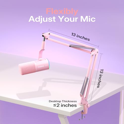 MAONO PD100W USB Wireless Dynamic Microphone for PC, Gaming Streaming Podcast Mic with Noise Reduction,Custom RGB, Mute,Volume Control, Computer Boom Mic for Vocal Recording, Pink