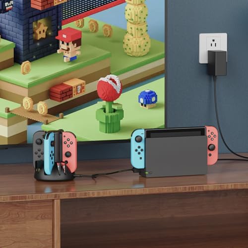 MARSDOCK Controller Charging Dock for Nintendo Switch Joycon | Charger Station Compatible with Switch OLED JoyCon, Controller Charger Stand Station with 8 Game Slots, 3.3FT Cable, LED