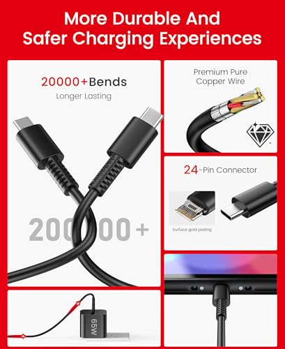 65W Switch 2 Charger with 10FT(3M) Cable - GaN3 AC Power Adapter for Nintendo Switch/OLED/Lite & Steam Deck/OLED, Original Quality, Supports 4K TV Mode, PD3.0 Fast Charger for PS4 Controller, Galaxy - size: 10FT/3M