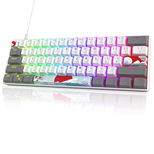 Owpkeenthy RGB Mechanical Keyboard 60 Percent Red Switches, Ultra-Compact Mini Wired Gaming Keybaord with Backlit PBT Dye-Sub Keycaps for Win/Mac/PC (White/Red Switch) - color: White/ Red Switch