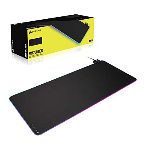 Corsair MM700 RGB Extended Cloth Gaming Mouse Pad - 36.6" x 15.8" - 360° RGB Lighting - Two USB Port Hub - Thick Rubber - Black - size: 36.6L x 15.8W inches