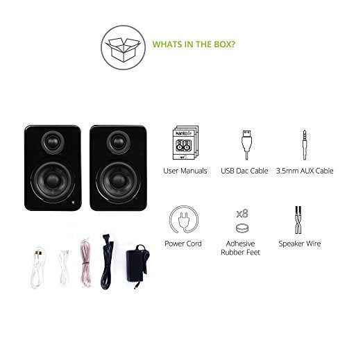 Kanto YU2 Powered Desktop Speakers - 3" Composite Driver, 3/4" Silk Dome Tweeter, Built-in USB DAC - Gloss Black (Renewed)