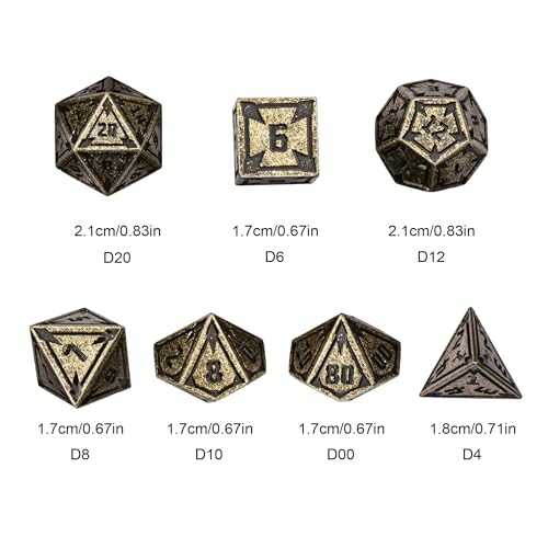 UDIXI Metal Dice Set D&D RPG Metal DND Dice Set for Tabletop Game (Bronze) | 7-Pieces, Lozenge Pattern, Zinc Alloy Material, Gorgeous Gift Case, DM Gift, for Dungeons and Dragons Role Playing Games - color: Brass