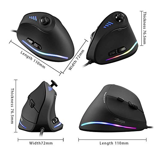 Zeerkeer Ergonomic Vertical Mouse, RGB Wired Vertical Gaming Mouse with Joystick, 10000 Max DPI and 11 Programmable Buttons for Gamers, Computer (Wired)