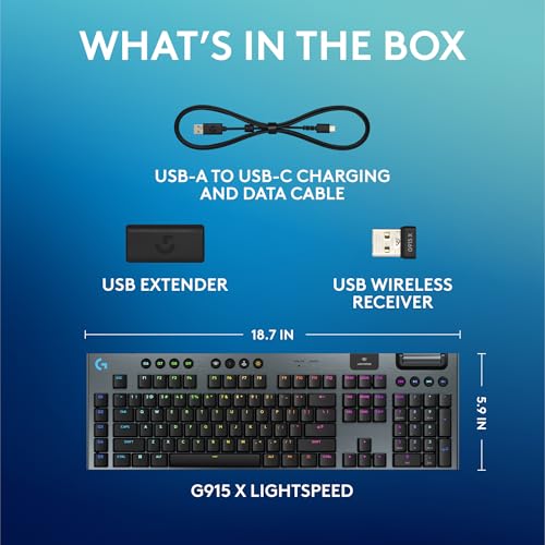 Logitech G915 X Lightspeed Wireless Mechanical Gaming Keyboard, Double-Shot PBT Keycaps, Fully Programmable Keys, RGB Backlit Mac/PC Gaming Keyboards, GL Tactile Switches, Black (Renewed) - style: Wireless