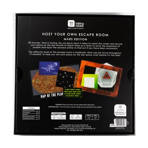 Talking Tables Mars Space Themed Escape Room Game | Host Your Own Games Night | for Birthday, Dinner Party, Entertainment for Adults, Teenagers, - color: Red