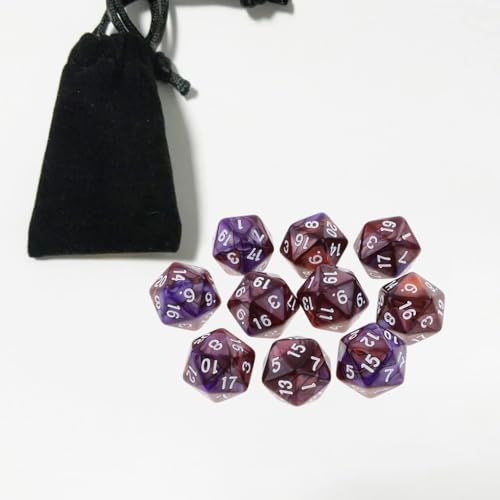 10PCS Polyhedral Dice - D20, 20mm Acrylic, 20 Sided, RPG, MTG, DND, Table Games (Coffee Purple) - color: Coffee Purple