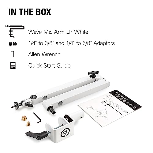 Elgato Wave Mic Arm LP White, Low Profile Boom Arm | Sits below shoulder line, 360-degree rotation, Magnetic cable channels, All-metal build, Fully adjustable mount - style: Low Profile White