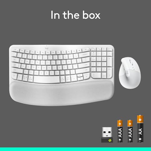 Logitech Wave Keys & Lift Vertical Mouse - Ergonomic Wireless Keyboard and Mouse Combo - with Cushioned Palm Rest, Easy-Switch, Bluetooth, for Multi-OS, Windows/Mac - Off-White - color: Off White, style: Right-Handed