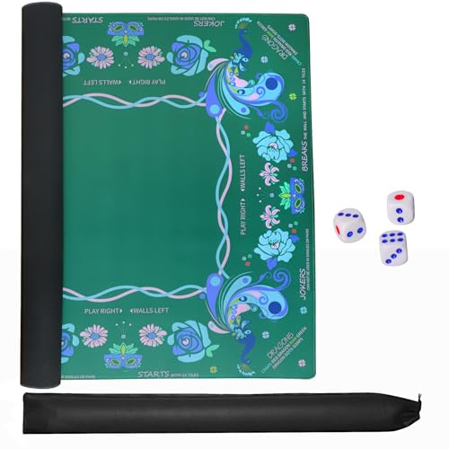 Jongyance Printed American Learning Mahjong Mat (33”x33”) with Black Carrying Bag, Anti-Slip, Noise-Reducing, Mahjong Table Mat for Mah-jongg, Poker, Board Games, Dominoes - color: Dark Green