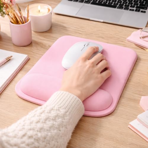 Ergonomic Memory Foam Mouse Pad with Wrist Support, Orange, Ultra-Smooth Surface, Anti-Slip Base (Pink, Medium) - color: Pink