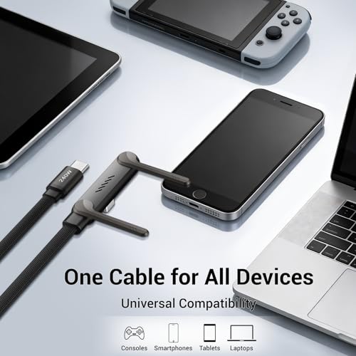 Invisible Holder Charger Cable, 240W PD Fast Charging Cable for Desk, USB-C to USB-C Cable 4.9 FT with 360° Adjustable Metal Stand, 2 in 1 Holder Charger for Gaming, Office, Home - size: 1PCS ( 1 USB-C to USB-C)
