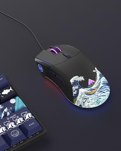 COSTOM Womier USB Wired Gaming Mouse for PC Computer Windows Mac Laptop, Lightweight Silent RGB Backlit Mouse with Adjustable 12000DPI/7 Programmable Side Buttons,Black Kanagawa Theme-G705 V2 - color: black 2