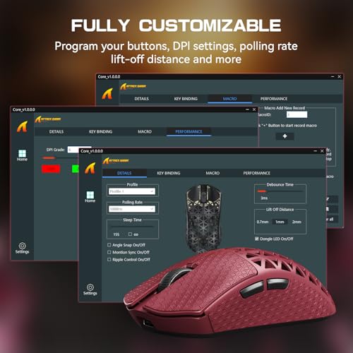 ATTACK SHARK R5Ultra 8K Carbon Fiber Wireless Gaming Mouse, Red&Tape | 42K DPI,PAW3950 MAX Sensor,39g Ultra-Lightweight,Nordic 52840 MCU Chip,Wired/BT/2.4GHz Wireless Programmable Mouse for PC/Mac - color: Red&Griptape