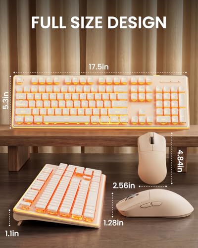 Wireless Keyboard and Mouse Combo with Warm Backlit Pudding Keycaps, Bluetooth & 2.4G, 2000mAh Rechargeable, Full Size, Metal Panel Quiet Computer Keyboard Set for Windows PC Desktop - Rose Gold - color: Rose Gold