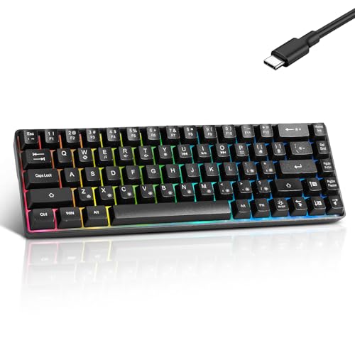 Guiheng Wired Portable 60% Mechanical Feeling Gaming Keyboard,RGB LED Backlit Compact 68 Keys Mini Wired Office Keyboard with Red Switch for Windows Laptop PC Mac - Black - color: black