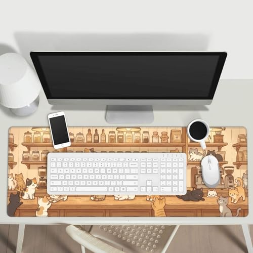 Cat Cafe Gaming Mouse Pad XL Large Extended Desk Mat, Non-Slip Rubber Base, Stitched Edges, Waterproof Surface for Office & Gaming 31.5x11.8 in - color: 30