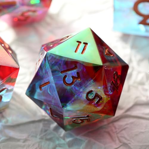 Iridescent Plating Sharp Dice, DNDND Handmade DND Resin Sharp Edge D&D Die with Gift Case for Dungeons and Dragon Tabletop Games (Iridescent Plating Red & Blue) - color: Iridescent Red and Blue
