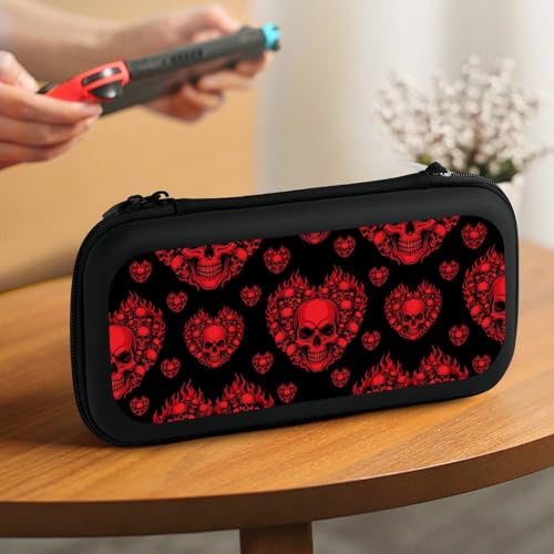 Travel Handheld Carrying Case for Switch, Red Skull Travel Storage Holder with Mesh Pocket, Hard Shell Protective Bag with 15 Game Cartridges - color: Design (339)