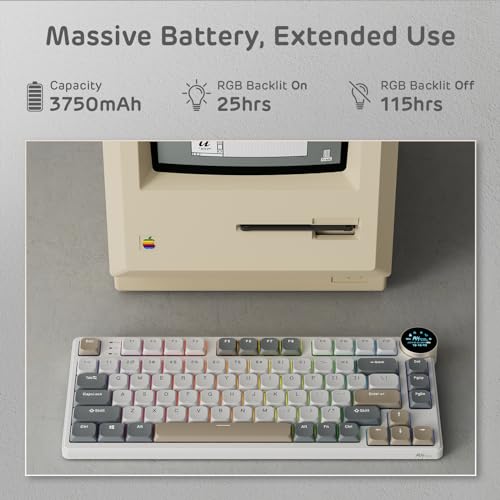 RK ROYAL KLUDGE N80 Low Profile Mechanical Keyboard w/Smart Display Screen & Knob, 75% Top Mount 3-Modes Wireless Mechanical Keyboard, Software Support, Massive Battery, 80 Keys, Tactile Brown Switch - color: Sandy Grey, size: Low profile Brown Switch