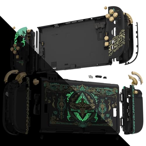 eXtremeRate DIY Replacement Shell Buttons for Nintendo Switch 2, Full Set Back Plate Controller Housing with Buttons for Switch 2 Handheld Console & Joycon 2 - Deluxe Version - Totem of Kingdom Black - color: Glow in Dark - Totem of Kingdom Black