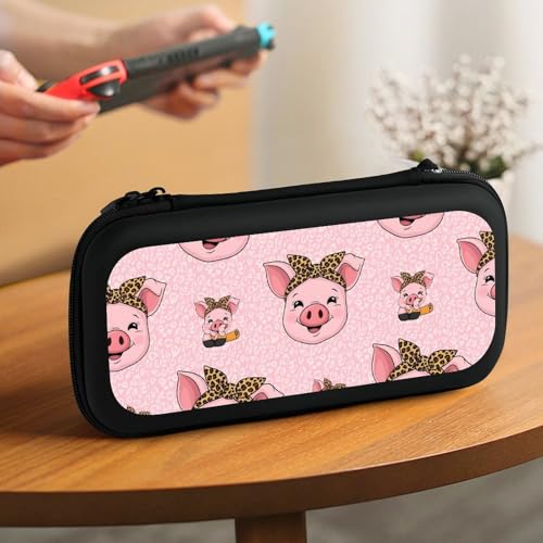 Hard Shell Carrying Case with 15 Game Card Slots, Protective Bag Compatible with Nintendo Switch, Cute Pig Leopard Print Pink - color: Design (326)