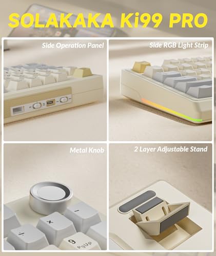 SOLAKAKA KI99 Pro 96% Wireless Gaming Keyboard, RGB Creamy Keyboardw with Knob, Hot-Swappable Pre-Lubed Switches, Gasket Structure Mechanical Keyboards (Beige-White, Non-Silent Version) - color: Beige-White, size: Non-Silent Version