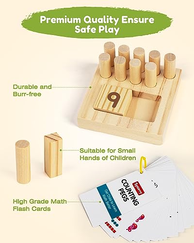 SYNARRY Wooden Counting Peg Boards - Montessori Math Manipulatives for Kindergarten Learning Activities, Number Addition and Subtraction Game, Easter Basket Stuffer Gift for Kid Ages 3-8