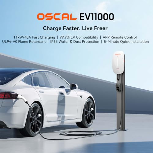 EV11000 Level 2 EV Charger 48 amp 11000Kw Home EV Charging Station | Suitable for 99% Vehicle Models, 16.5ft Cable, WiFi (2.4GHz) Smart App, Weatherproof Indoor/Outdoor IP65, 11kW Fast Charing
