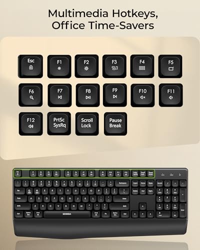 seenda COE200 Wireless Bluetooth Keyboard and Mouse Combo with Wrist Rest | USB/Bluetooth multi-device switching, quiet keys & clicks, full-size ergonomic set for PC, laptop, Mac, MacBook, Black - color: Black