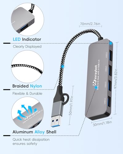 USB Hub for Laptop, USB 3.0 Splitter USB C Hub Extender Multiple USB Port Hub for Laptop, PC, Mouse, Keyboard, USB C Splitter with 4 USB 3.0 Port - style: USB 3.0 Hub