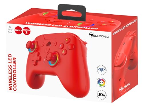 SUBSONIC - Switch and Switch 2 Wireless Controller - LED Pro controller Red | Pro Controller Gamepad for Nintendo Switch 2 and Nintendo Switch, Ergonomic, Programmable LED, Vibration Function, Gyroscope - color: Red