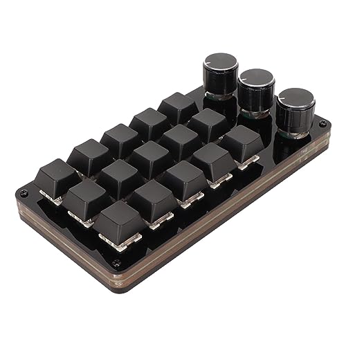 15 Key Programmable Macro Keyboard, Hot Swappable Blue Switch One Handed Mechanical Keypad with 3 Knobs, for Graphic Design