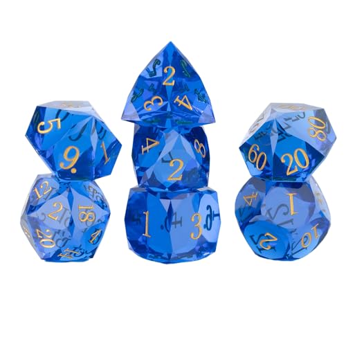 Resin DND Dice Set, 7 Pieces Handmade Sharp Edge Polyhedral Dice for Role Playing Game, Dice Accessory for D&D RPG Players and Starters d4 d6 d8 d10 d12 d20 with Gift Box (Blue) - color: Blue