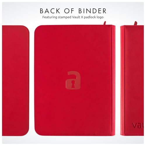 Vault X 4 Pocket Zip Trading Card Binder 160 Cards Exo-Tec (Red) | Holds 160 standard-size TCG cards in 20 side-loading 4-pocket pages. Padded, water-resistant Exo-Tec cover. - color: Red