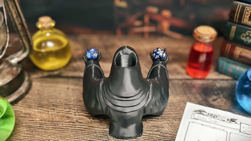 MunnyGrubbers - Grim Reaper Dice Tower - Original Design - (Random 7PCS D20 Dice Set Included) - Tabletop Roleplaying Game - Dice Roller - Dungeons and Dragons - DND - D&D - (Black)