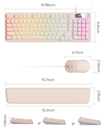 EWEADN Wired Keyboard and Mouse Combo with Detachable Wrist Rest, Quiet Ergonomic Keyboard Mouse Set with Multimedia Knob, RGB Backlit, Double-Shot Keycaps Natural Typing for Laptop, PC - Peach - color: Peach