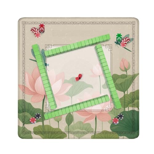 Mahjong Mat 31.5" x 31.5" Lotus Flowers Dragonflies Non-Slip Noise Reduction Mahjong Tiles Table Cover for Dominoes Poker Card Board and Tile Games - color: Color8