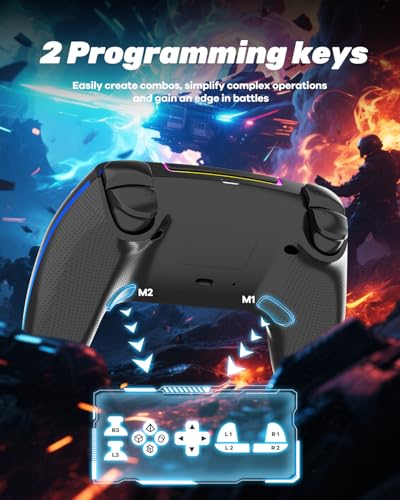 Wireless Controller for PS5/PC/MAC/iOS/Android/Steam Deck, Gamepad with 7 Variable Color RGB Lights/Hall Effect Joystick&Trigger/Dual Vibration/Turbo/Programmable/Headset Jack/1500 mAh Battery