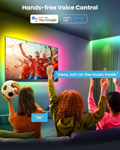 9.84ft LED Lights for 32-43 Inch TV, RGB+IC TV Lights Backlight Strip Behind, with 44 Scene Modes, Bluetooth APP and Voice Control, Music Sync Smart Ambient Lighting for Gaming, Bedroom, Living Room - size: 9.84ft