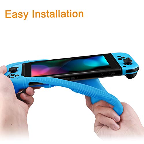 FINTIE Soft Silicone Protective Case Compatible with Nintendo Switch 2017 | Ergonomic Grip Design, Kickstand Compatible, Anti-Slip, Anti-Scratch & Shock-Absorption Grip Case for Switch 6.2-inch, Blue - color: Blue