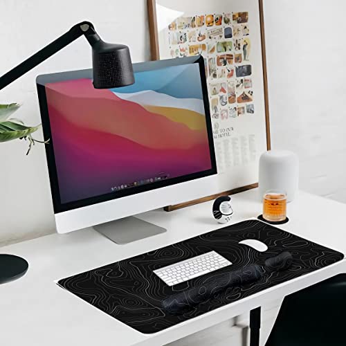 Topographic Large Mouse Pad and Keyboard Wrist Rest, Desk Pad for Keyboard and Mouse, 4-in-1 Large Gaming Mouse Pad with Wrist Support, Non-Slip Desk Mat for Home Office Study Game-Topographic Contour - color: Topographic Contour