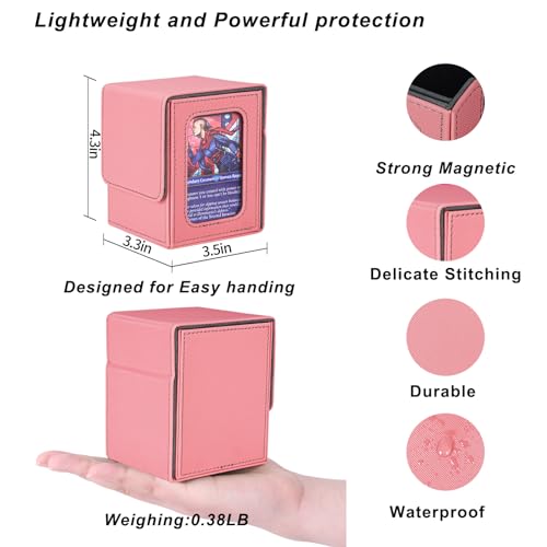 AFIING MTG Deck Box for Commander Display,Card Deck Box Fits 100 Double Sleeved Cards, Magic Commander TCG Card Storage Box with 2 Dividers,Drawstring Bag and 1 Toploader(Pink/grey) - color: Commander Pink Grey