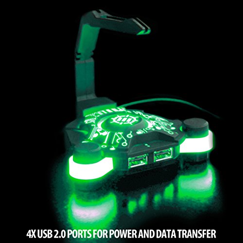 ENHANCE LED Gaming Mouse Bungee Cord Holder with 4-Port USB Hub - Green Lighting - Cable Management & Increased Accuracy for Pro eSports & Competitive Games